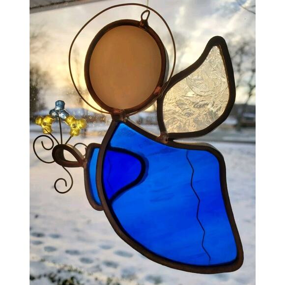 Two Cute Angels Stained Glass Suncatchers Christian Art Window Panels Spiritual - Picture 4 of 6